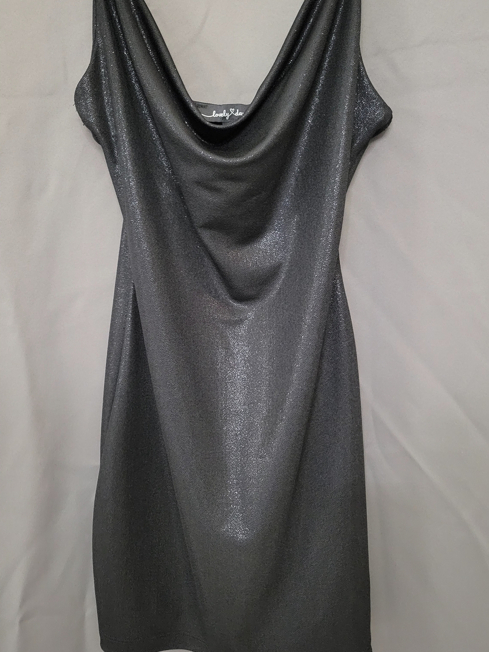 Lovely Day Shimmery Charcoal Cowl Neck Mini Dress
